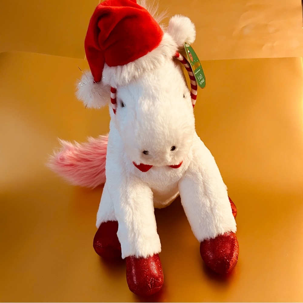 FAO Schwarz Sparklers Wear and Share Brand New Plush Pony W/Removable Santa Hat
